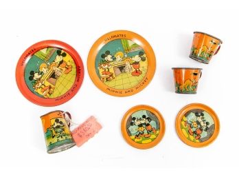 Rare Early Ohio Art Mickey Mouse Tin Litho Tea Set