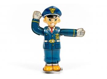 Vintage Tin Litho Police Officer Wind-Up Toy