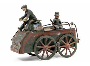 Antique Pressed Steel & Wood, Cast Iron Paddy Wagon, Circa 1900