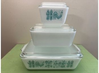 Vintage Pyrex Butterprint Turquoise Refrigerator Dishes - 501 502 503 With Ribbed Lids