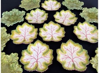 Lot Of 19 Leaf Plates - Faiancas Belo (8) And (8) Coordinating