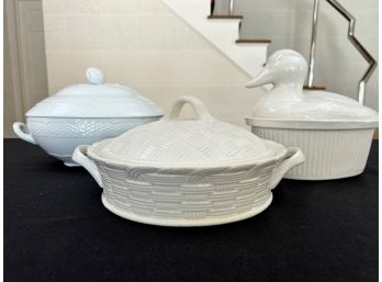 Ceralene Covered Soup Tureen &  A Vintage Duck & Basket Weave Vintage Covered Tureen