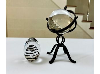 Artcristal Bohemia Glass Egg  & Large Glass Ball In Stand