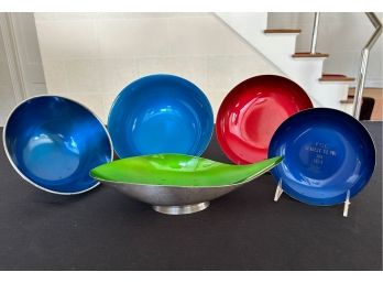 Super Cool Retro Enamel And Silver Plate Bowls