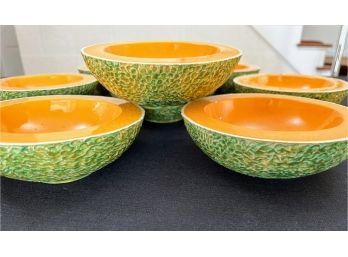 Set Of 8 Mid Century Ceramic Melon Bowls