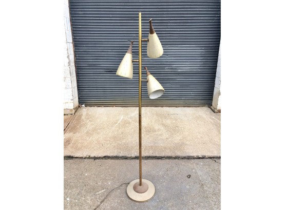 Mid Century Modern Wood And Brass 3-Cone Bullet Lamp