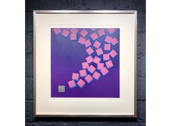 Mid Century Modern Abstract Geometric Serigraph Of Falling Cubes - Signed Illegibly And #38/40