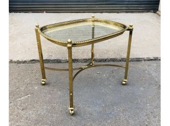 Vintage Brass And Glass End Table Or Drink Drop Cart With Removable Serving Tray Top
