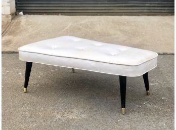Mid Century Modern Assymetrical White Bench Or Ottoman On Tapered Legs