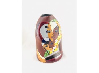 Vintage Keramos Hand Painted Ceramic Vase- Made In Israel