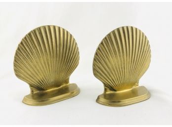 Pair Of Vintage Brass Seashell Bookends