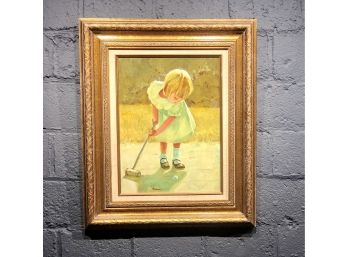 ORIGINAL Frank Palmieri OIL PAINTING Of Girl Playing Croquet - Listed Artist