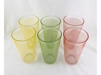 Set Of 6 Vintage Lattice Pattern Drinking Glasses