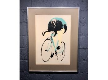 Vintage Signed/Numbered Cyclist Serigraph By Robert L. Sawyer Dated 1974