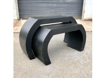 Pair Of Black Laminate Nesting Waterfall Tables Or Benches