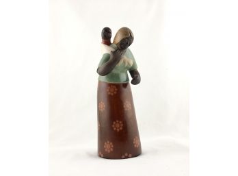 Vintage Peruvian Chulucanas Folk Art Sculpture/Statue Of Mother And Child By Alex Sosa