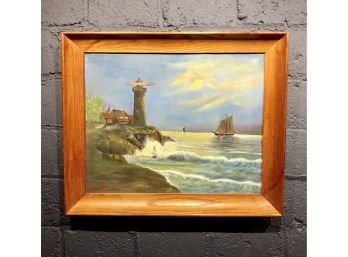 Original Oil Painting Of Coastal Scene By Roland Sobeurin