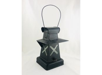 Antique British Railroad Lantern With Original Glass Inserts