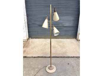 Mid Century Modern Wood And Brass 3-Cone Bullet Lamp