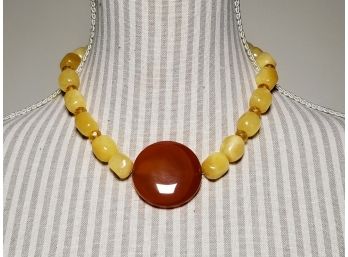 Vintage Bakelite / Lucite Necklace With Sterling Clasp