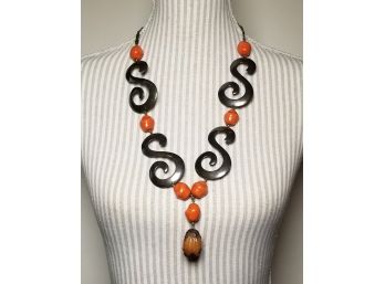 Amber Toned And Bead Necklace
