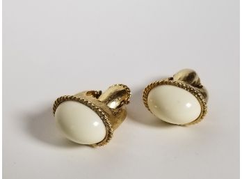 Gold And Pearl Toned Costume Earrings