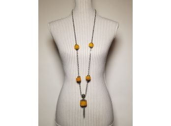 Vintage Tasseled Necklace With Large Bakelite Beads