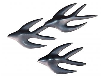 Set Of Vintage 1950's Black Metal Birds Wall Sculptures