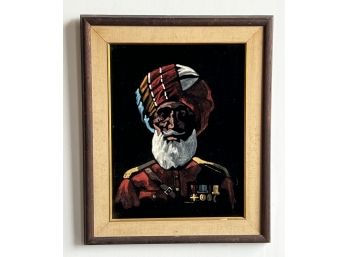 Fabulous Vintage Acrylic Painting On Black Velvet Of A Sikh