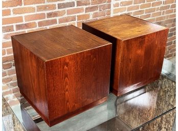 Pair Of Mid Century Modern Walnut Cube End Tables - Milo Baughman Style