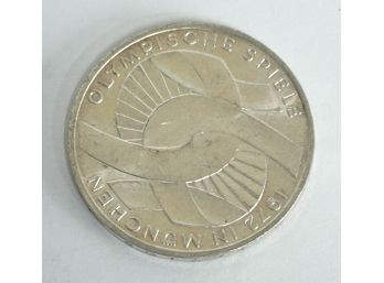 1972 German Munich Summer Olympics Schleife 10 Mark Silver Coin