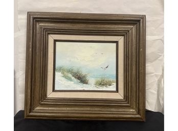 Beautiful View Of Nature- The Beach & Birds- Hand Painted - A Wooden Frame - Signed By The Artist      BS/WA-B