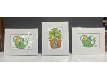 3 Hand Made Art Print Of 2 - Spring Flowers Happy Gardening Hours & Cat In The Tree Signed By The Artist.BS/D3