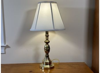 A Quality Brass Candlestick Lamp With A Deluxe Bell Shade