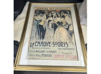 Antique 1904 LA CHAUVE SOURIS French Opera Poster In Gallery Style Frame- Edmond Vernier