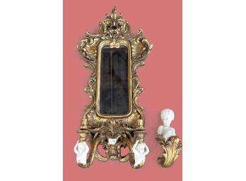 Large & Heavy Baroque Style Mirror With Candlestick And Stone Cherub Accents-Lot 2