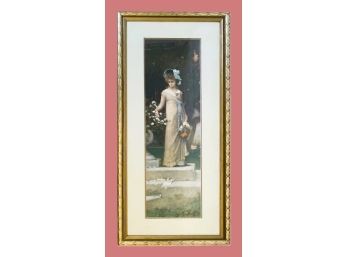 Marcus Stone Print 'Elegant Woman In The Park' Matted And Framed