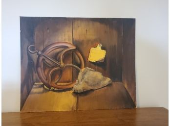 Vintage Signed Oil On Board Still Life Unframed Rustic Painting 16x20