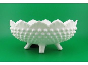 Vintage Fenton White Milk Glass Hobnail Oval 4 Footed Candy Dish