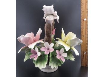 Vintage Capodimonte Style Large Porcelain Flower Basket Flowers Roses, Leaves, Buds Italy 1950's -1960's
