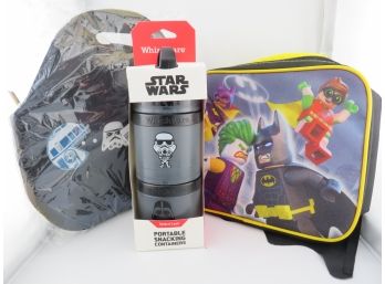 Lunch Box Lox- Star Wars (PacMan Style) Bento Bag, Lego Batman Lunch Box With Cape, And Star Wars Containers