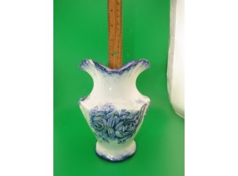 Small English Ceramic Blue And White Vase Signed