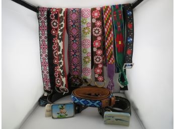 Collection Of 12 Vintage, Handmade, Womens Retro Fashion Belts- Leather, Fabric, Beads And Gems