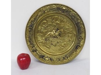 A Vintage Brass Repousse Tray Or  Wall Hanging Of The Fox Hunt