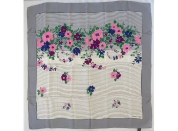 Ladies Italian Silk Scarf With Floral Design And Gray Border