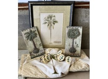 Nice Palm Tree Bathroom Shower Curtain, Rings & Pictures