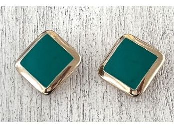 Original By Robert Ellen Designs Gold Tone & Green Lucite Clip-on Earrings
