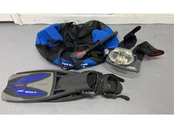 Scuba Diving Gear In Mesh Bag - Fins, Gloves, Booties, Mask Plus