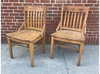 Pair Antique Oak Juror's Chairs