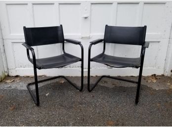 Pair Vintage Leather Arm Chairs